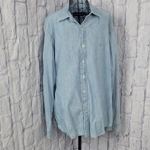 Ralph Lauren Men's Light Blue Denim Button Down Shirt XL